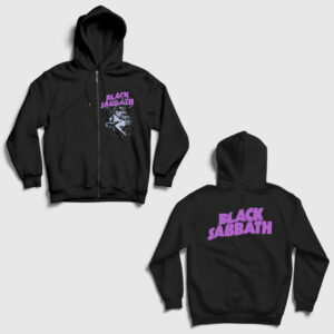 God Metal Black Sabbath Sırt Baskılı Fermuarlı Kapşonlu Sweatshirt siyah