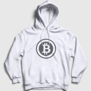 Gray Logo Bitcoin Kapşonlu Sweatshirt beyaz