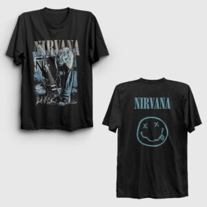 Guitar Kurt Cobain Nirvana Sırt Baskılı Tişört siyah