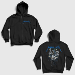 Gun Smoke Metallica Sırt Baskılı Fermuarlı Kapşonlu Sweatshirt siyah