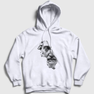 Half Face Bust Marcus Aurelius Kapşonlu Sweatshirt beyaz