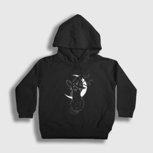 Halloween Cat Kedi Çocuk Kapşonlu Sweatshirt siyah