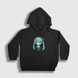 Hatsune Miku Chibi Anime Çocuk Kapşonlu Sweatshirt siyah