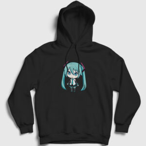Hatsune Miku Chibi Anime Kapşonlu Sweatshirt siyah