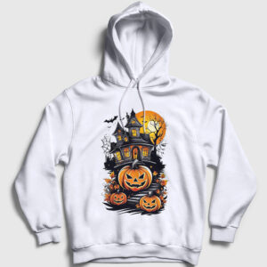 Haunted House V2 Halloween Cadılar Bayramı Kapşonlu Sweatshirt beyaz