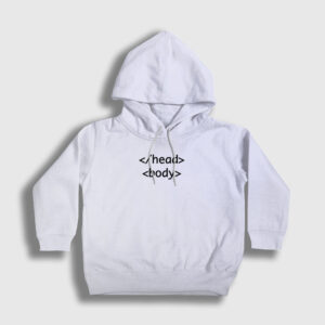 Head Body Html Developer Yazılımcı Çocuk Kapşonlu Sweatshirt beyaz