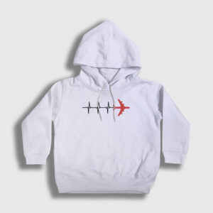 Heartbeat Pilot Airplane Uçak Çocuk Kapşonlu Sweatshirt beyaz