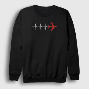 Heartbeat Pilot Airplane Uçak Sweatshirt siyah