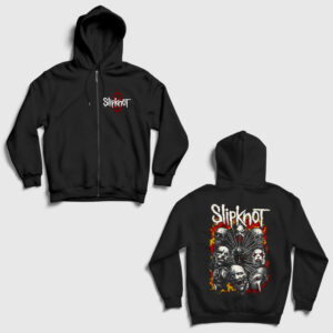 Hellfire Metal Slipknot Sırt Baskılı Fermuarlı Kapşonlu Sweatshirt siyah