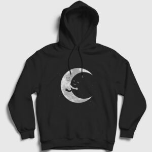 Hugging Moon Space Uzay Kapşonlu Sweatshirt siyah