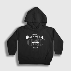 I Love Heavy Metal Çocuk Kapşonlu Sweatshirt siyah