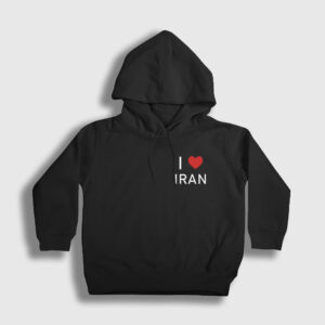 I Love Iran İran Çocuk Kapşonlu Sweatshirt siyah