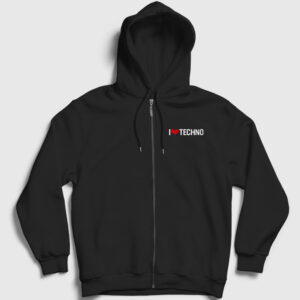 I Love Techno Fermuarlı Kapşonlu Sweatshirt