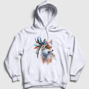 Indian Kızılderili Fox Tilki Kapşonlu Sweatshirt beyaz