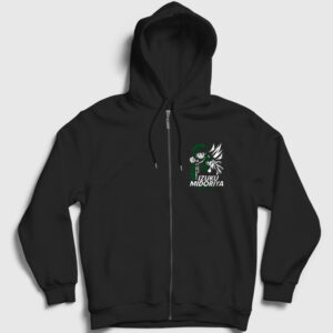 Izuku Anime Boku No Hero Academia Fermuarlı Kapşonlu Sweatshirt siyah