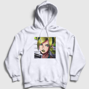 Jolyne Cujoh Anime Jojo Kapşonlu Sweatshirt beyaz