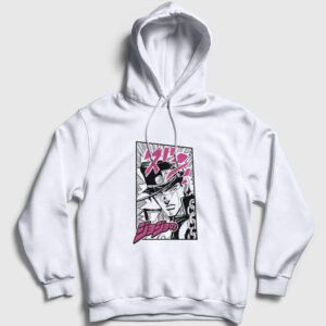 Jotaro Kujo Anime Jojo Kapşonlu Sweatshirt beyaz