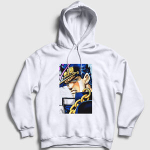 Jotaro Kujo V2 Anime Jojo Kapşonlu Sweatshirt beyaz