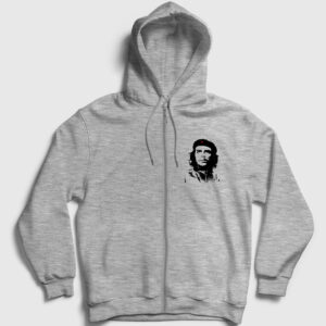 Kuba Che Guevara Fermuarlı Kapşonlu Sweatshirt gri kırçıllı