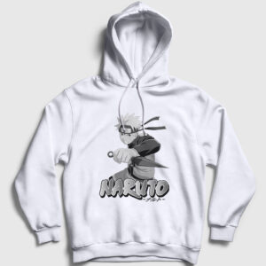 Kunai Anime Naruto Kapşonlu Sweatshirt beyaz