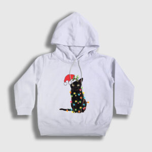 Lights Cat Kedi Yılbaşı Çocuk Kapşonlu Sweatshirt beyaz