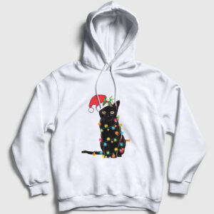 Lights Cat Kedi Yılbaşı Kapşonlu Sweatshirt beyaz