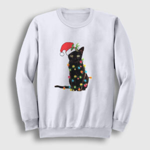 Lights Cat Kedi Yılbaşı Sweatshirt beyaz