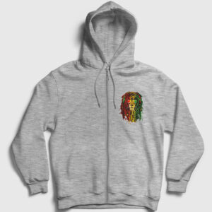 Lion Bob Marley Fermuarlı Kapşonlu Sweatshirt gri kırçıllı