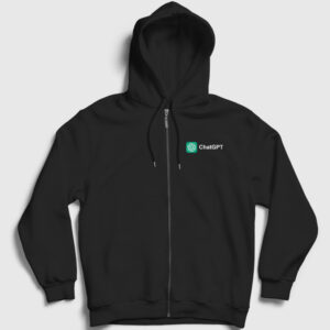 Logo Ai Chatgpt Yapay Zeka Fermuarlı Kapşonlu Sweatshirt siyah