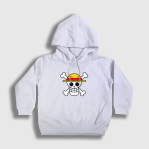 Logo Anime One Piece Çocuk Kapşonlu Sweatshirt beyaz