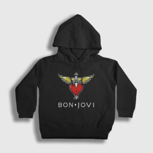 Logo Bon Jovi Çocuk Kapşonlu Sweatshirt siyah