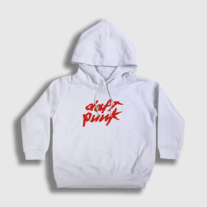 Logo Daft Punk Çocuk Kapşonlu Sweatshirt beyaz
