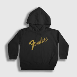 Logo Fender Gitar Gitarist Çocuk Kapşonlu Sweatshirt siyah