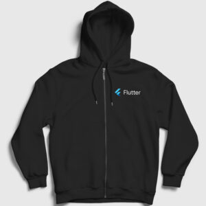 Logo Flutter Yazılım Programlama Fermuarlı Kapşonlu Sweatshirt siyah