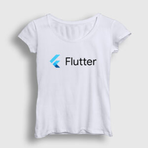 Logo Flutter Yazılım Programlama Kadın Tişört beyaz