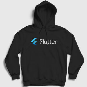 Logo Flutter Yazılım Programlama Kapşonlu Sweatshirt siyah