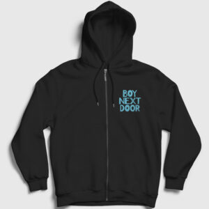 Logo K Pop Boynextdoor Fermuarlı Kapşonlu Sweatshirt siyah