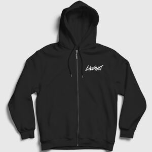 Logo K-Pop Lngshot Fermuarlı Kapşonlu Sweatshirt Siyah