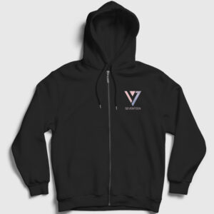 Logo K Pop Seventeen Fermuarlı Kapşonlu Sweatshirt siyah