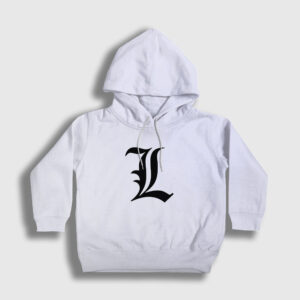 Logo L Anime Death Note Çocuk Kapşonlu Sweatshirt beyaz