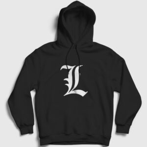 Logo L Anime Death Note Kapşonlu Sweatshirt siyah