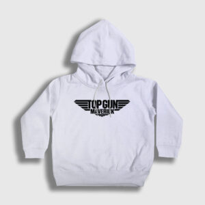 Logo Maverick Tom Cruise Pilot Film Top Gun Çocuk Kapşonlu Sweatshirt beyaz