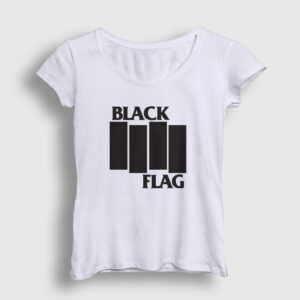 Logo Metal Black Flag Kadın Tişört beyaz