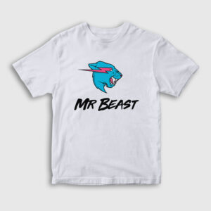 Logo Mr Beast Çocuk Tişört beyaz