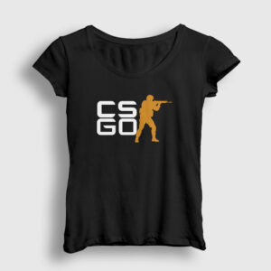 Logo Oyun Counter Strike Cs Go Kadın Tişört siyah