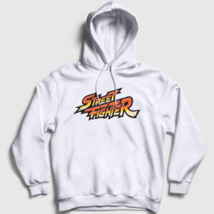 Logo Oyun Street Fighter Kapşonlu Sweatshirt beyaz