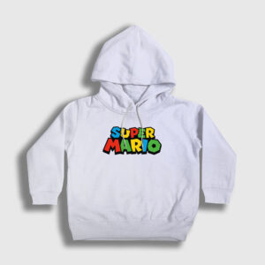 Logo Oyun Super Mario Çocuk Kapşonlu Sweatshirt beyaz