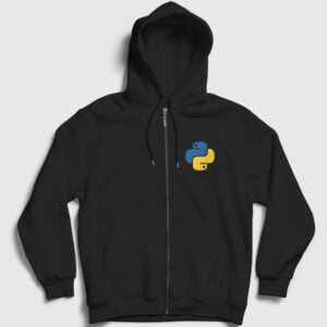 Logo Python Developer Yazılımcı Fermuarlı Kapşonlu Sweatshirt siyah