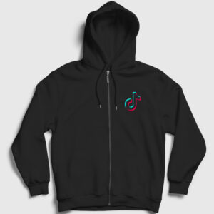 Logo Sosyal Medya Tiktok Fermuarlı Kapşonlu Sweatshirt siyah