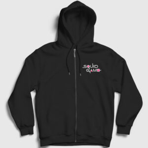 Logo Squid Game Fermuarlı Kapşonlu Sweatshirt siyah